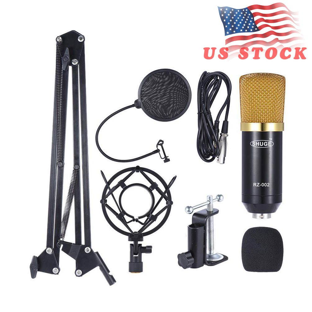 EC2WORLD Professional Broadcasting Studio Recording Condenser Microphone Mic Kit with Shock Mount Arm Stand Mounting Clamp Pop Filter