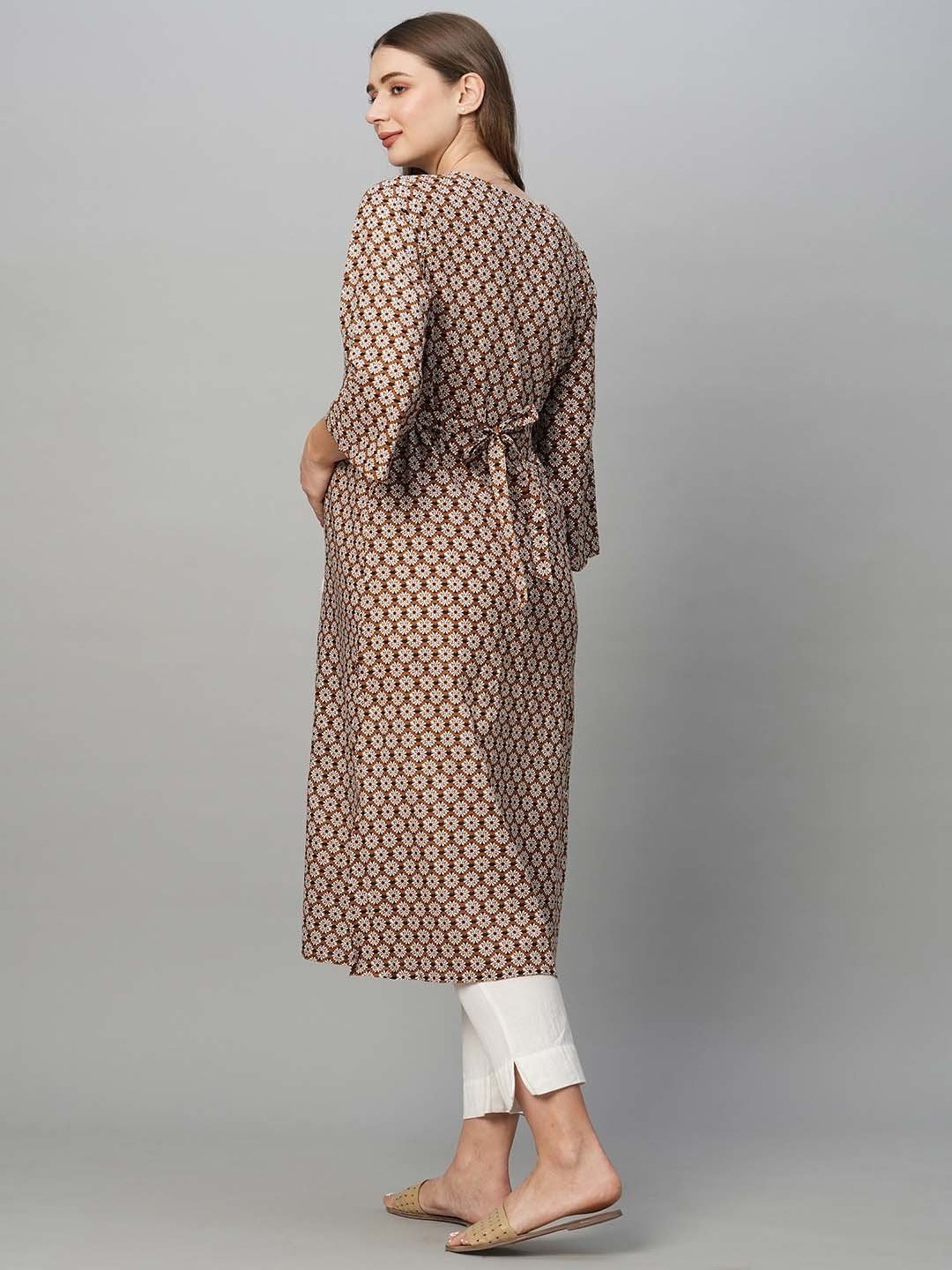 MomToBe Brown Floral Print Maternity Kurti