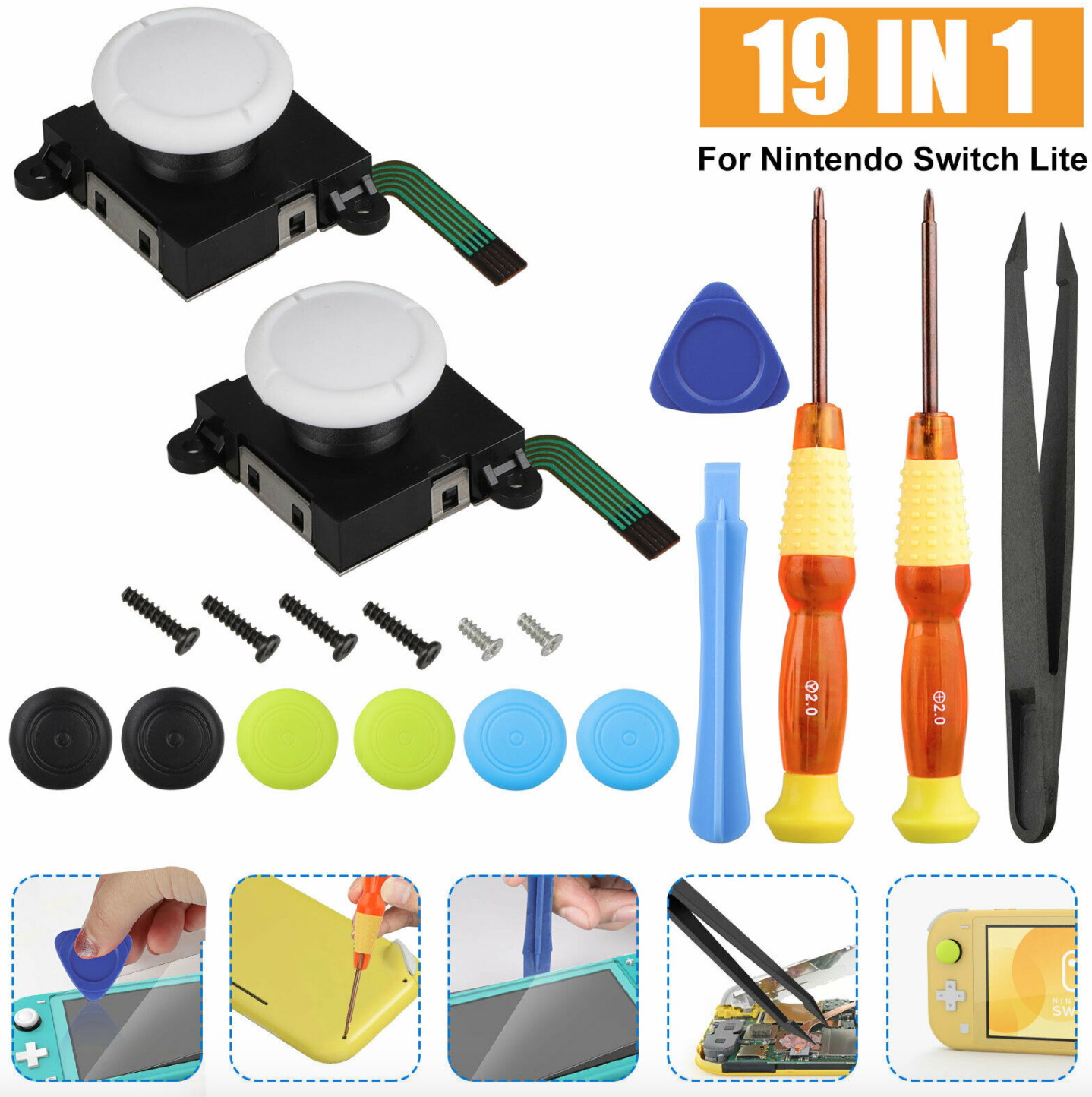 For Nintendo Switch Lite Joystick 19in1 Repair Set w/3D Analog Sensor Stick+Tool