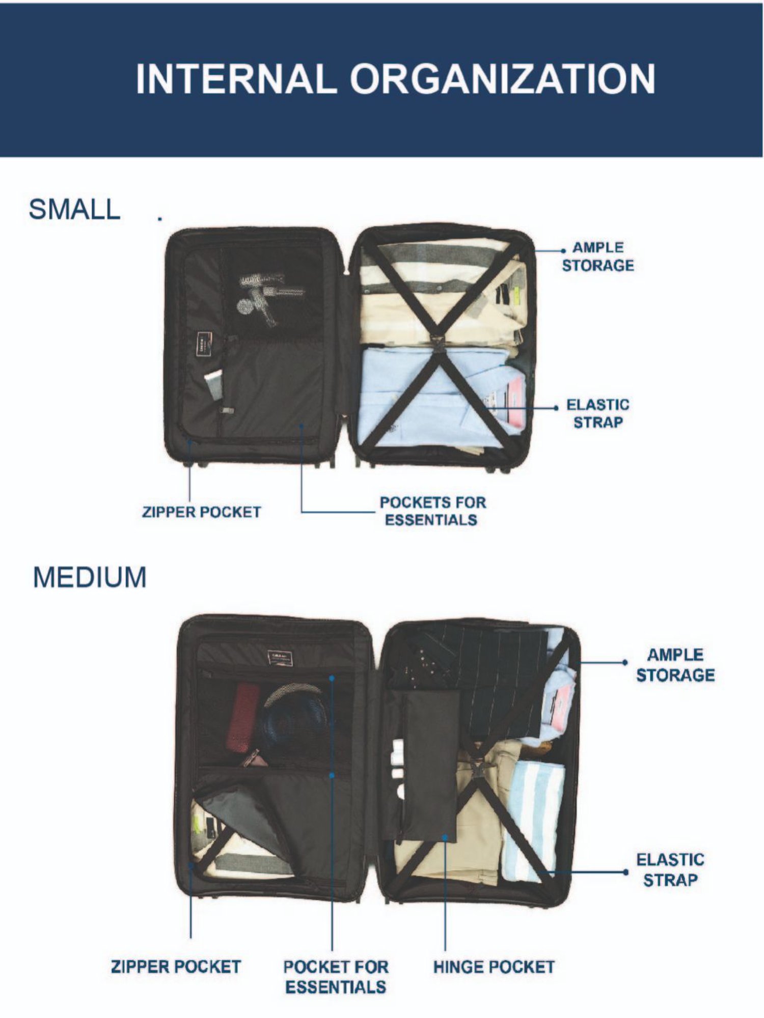 Carriall Grey 8 Wheel Medium & Small Hard Checked Luggage Set of 2 - 46 cm