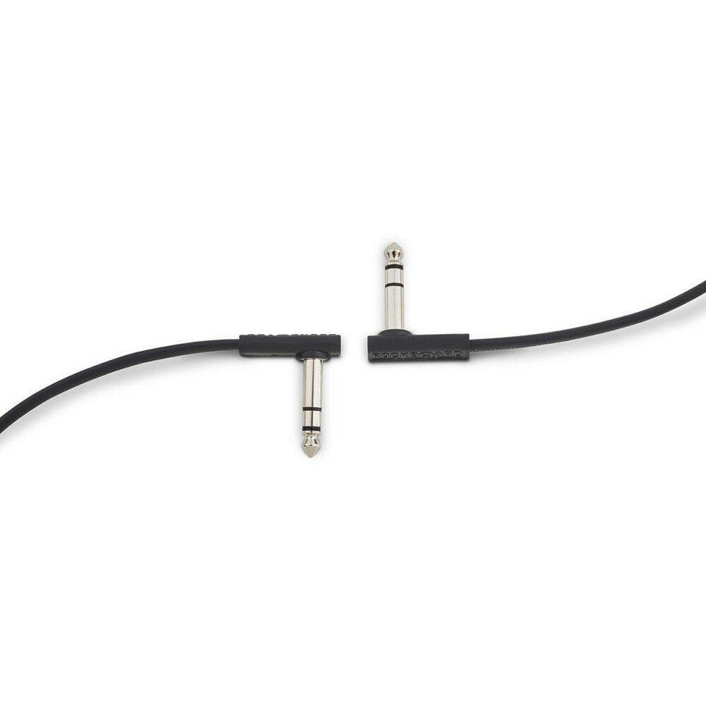 RockBoard Flat 1/4 TRS Patch Cable, 2 Feet, Black, Right-Angle to Right-Angle