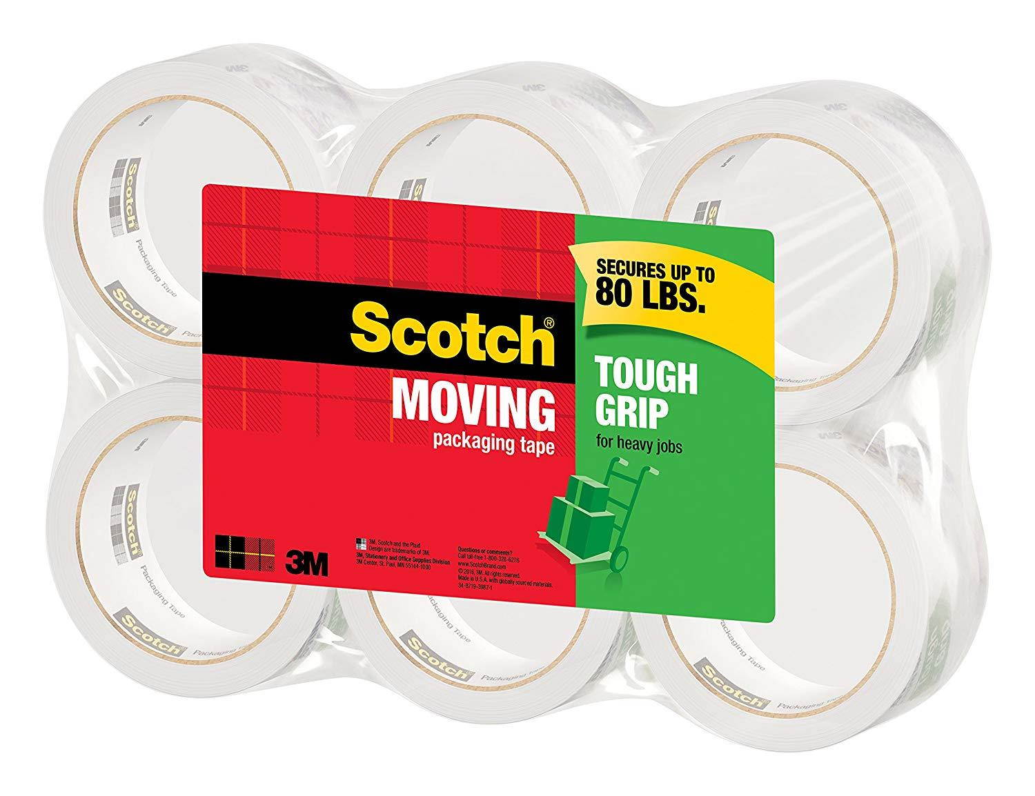 Scotch Tough Grip Moving Packaging Tape, 1.88 in. x 38.2 yd., 6 Roll/sPack (3500S-6)