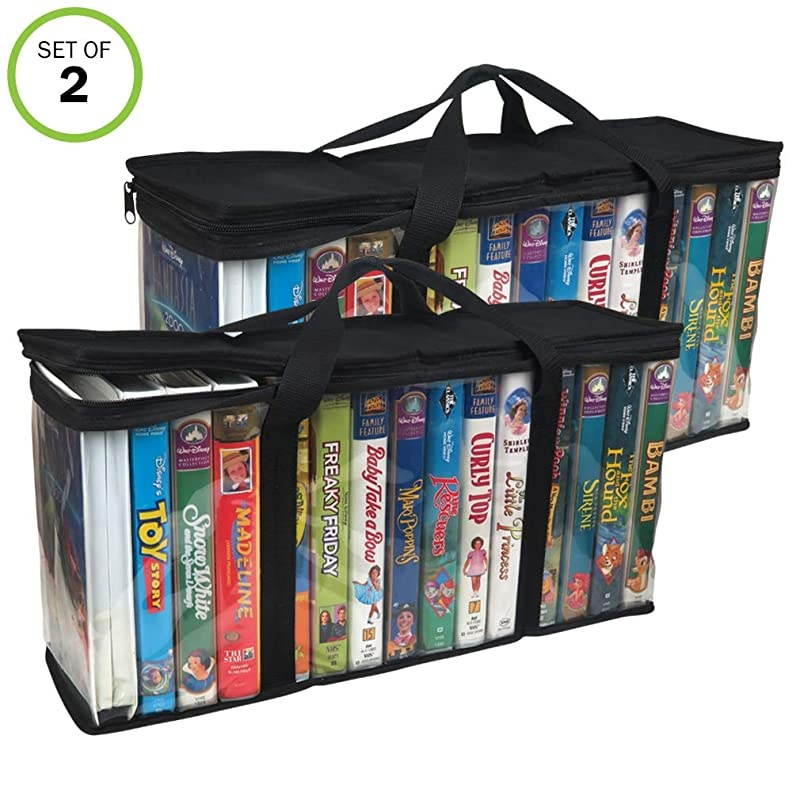 VHS Storage Bag-Movie Organizer-Video Tape-Handles-Hold 30-No Dust-Set/2