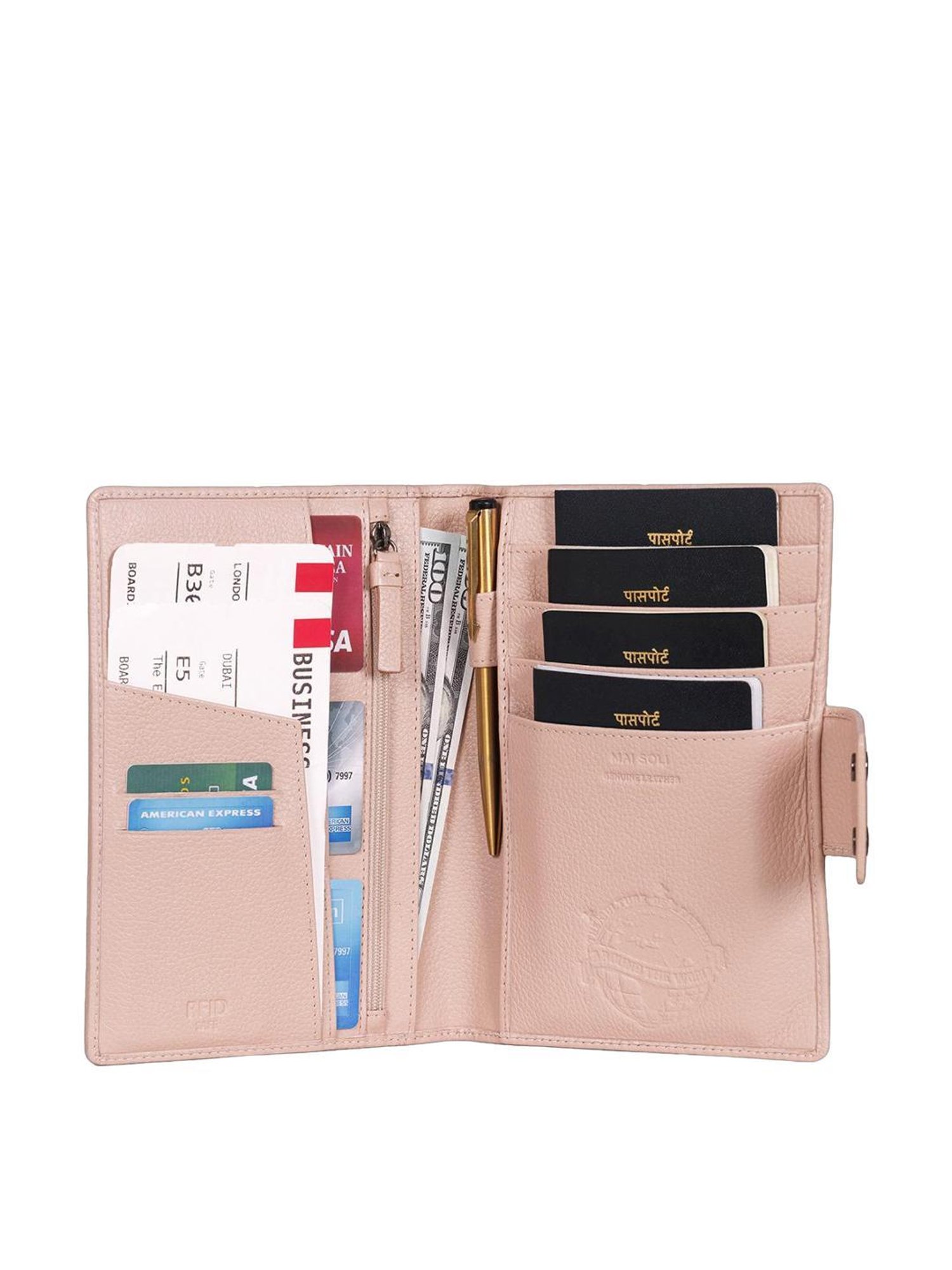 Mai Soli Safari Nude Pink Formal Leather Passport Wallet for Unisex