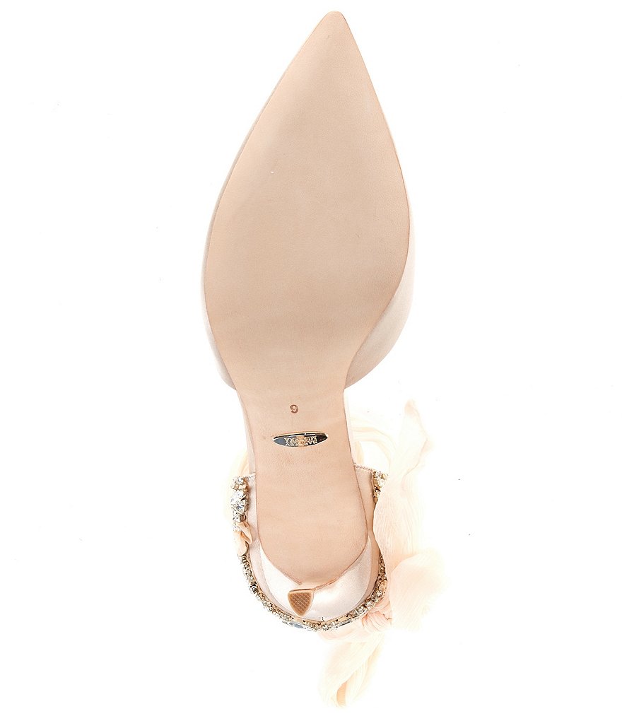 Badgley Mischka Bohemia Satin Crystal Ornament Detail Ankle Wrap Pumps