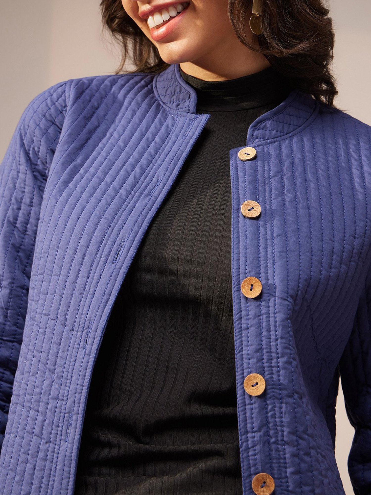 Pink Fort Navy Quilted Jacket