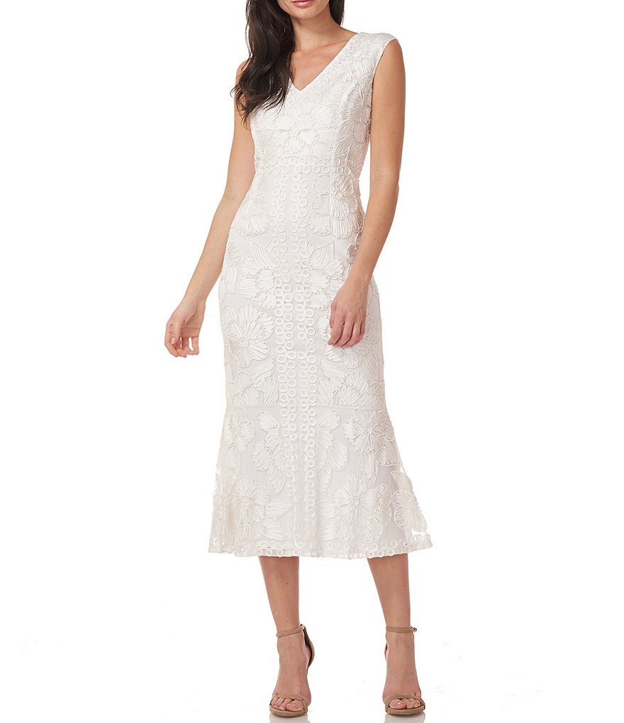 JS Collections V-Neck Sleeveless Beaded Soutache Midi Dress