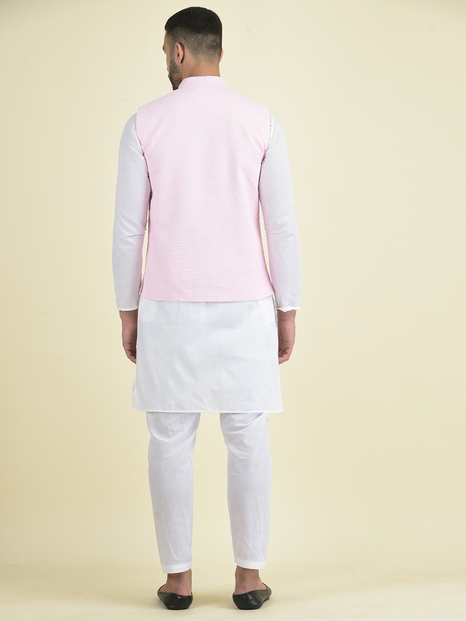 Deyann Pink & White Cotton Regular Fit Embroidered Kurta Set With Jacket