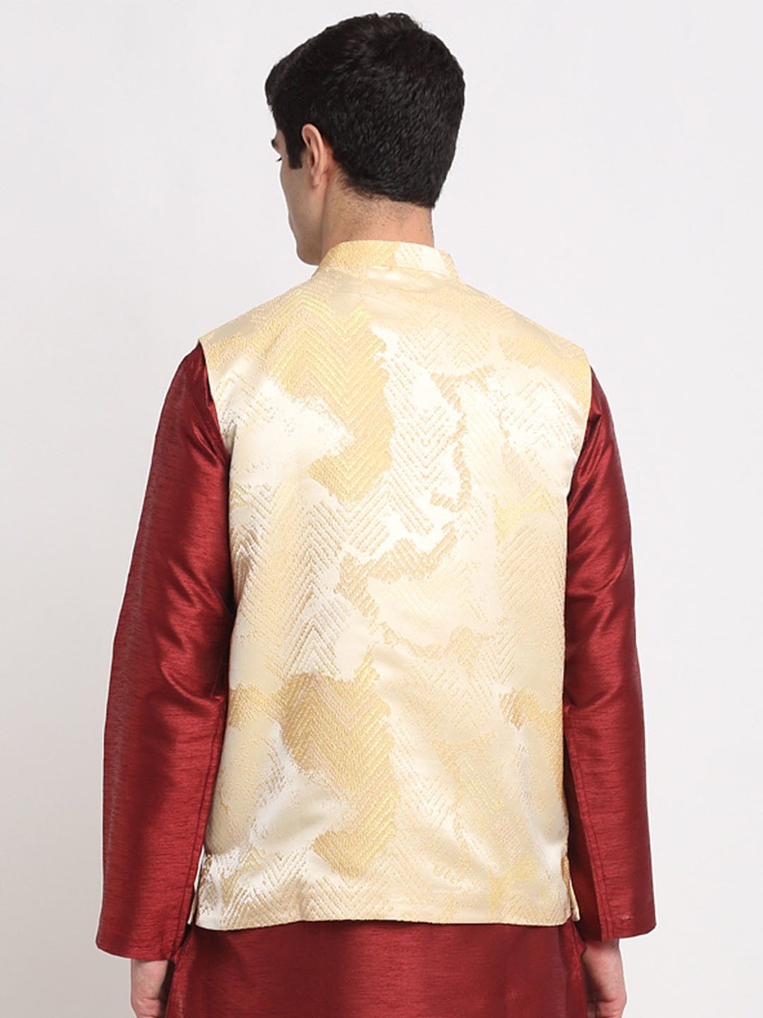 NEUDIS Beige Jacquard Nehru Jacket