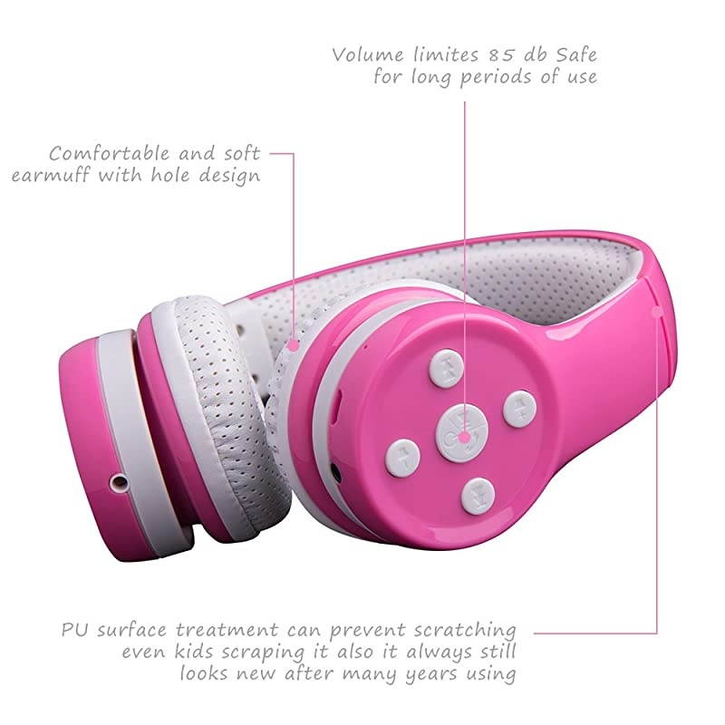 Kids Wireless Headphones Scratch Proof Kids Headphones Bluetooth Volume Limited Foldable with Builtin Mic for Cell Phones Toddler Tablet Game School Network Class Girls Pink 1