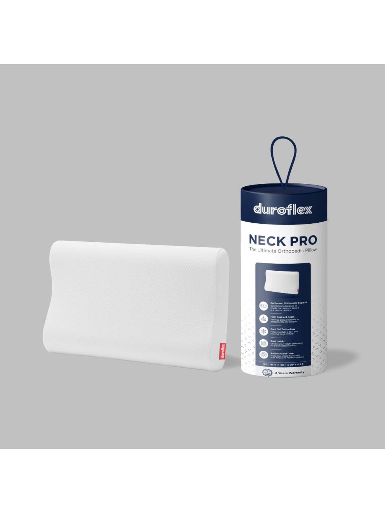 The White Willow Black Orthopaedic Mid Backrest Memory Foam Pillow - Set of 1