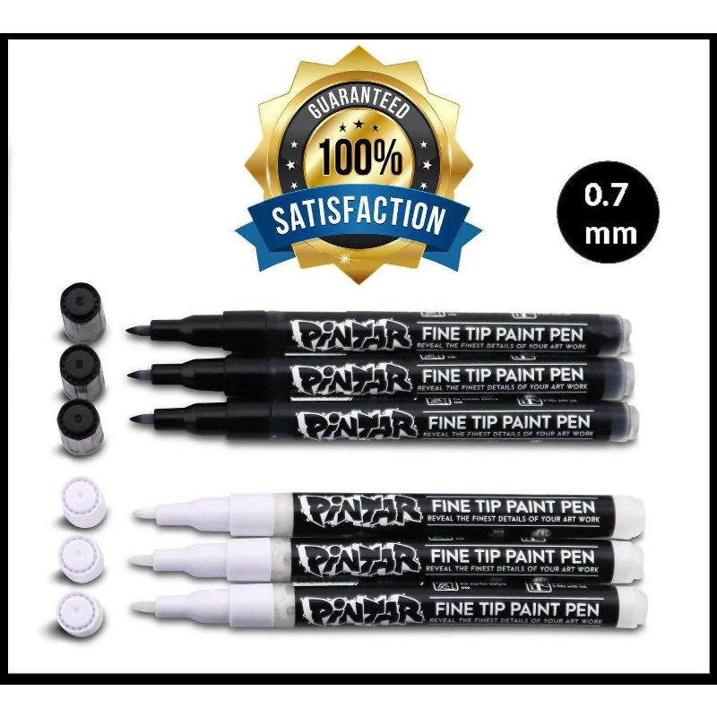Pintar Art Supply Premium Acrylic Paint Black and White 6-Pack Pens