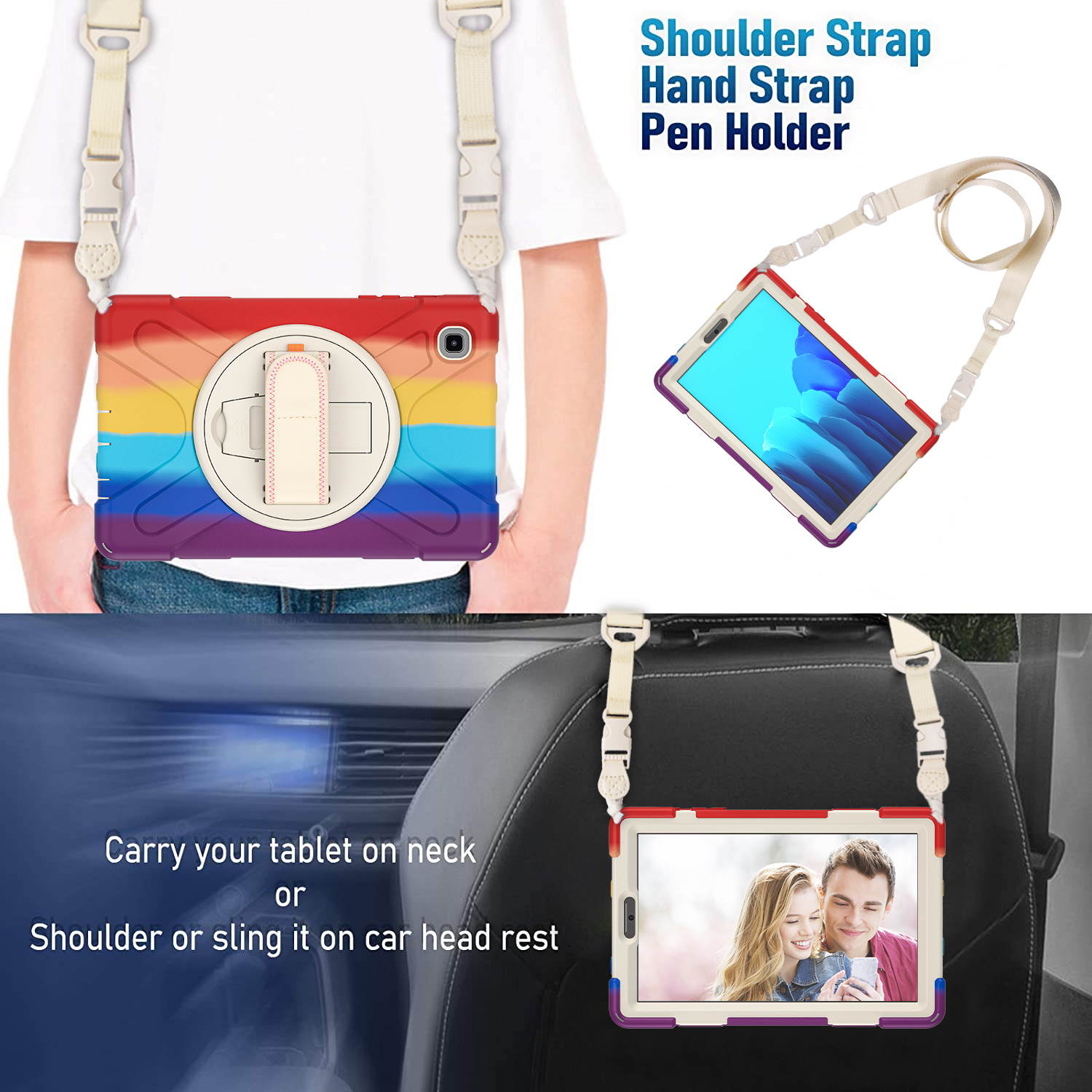 Galaxy Tab A7 Lite Case, Heavy Duty Rugged Shockproof Case with Adjustable Hand Strap, Carrying Shoulder Strap, Rotating Kickstand for Samsung galaxy Tab A7 Lite 8.7 inch 2021 Model SM-T220 SM-T225