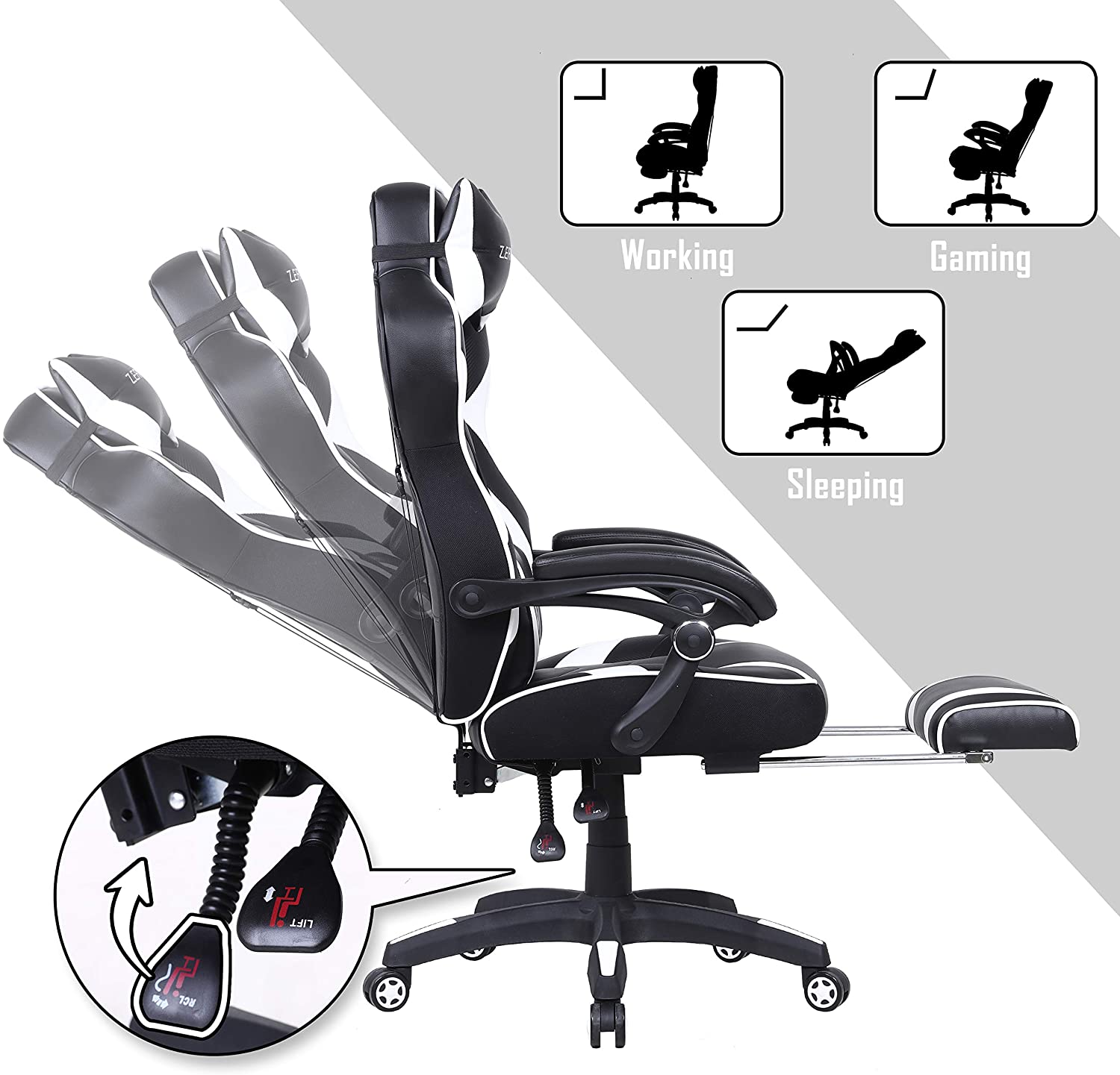 Gaming Chair, Racing Style Computer Desk Chair Padded Armrests Ergonomic Lumbar Support Adjustable Height