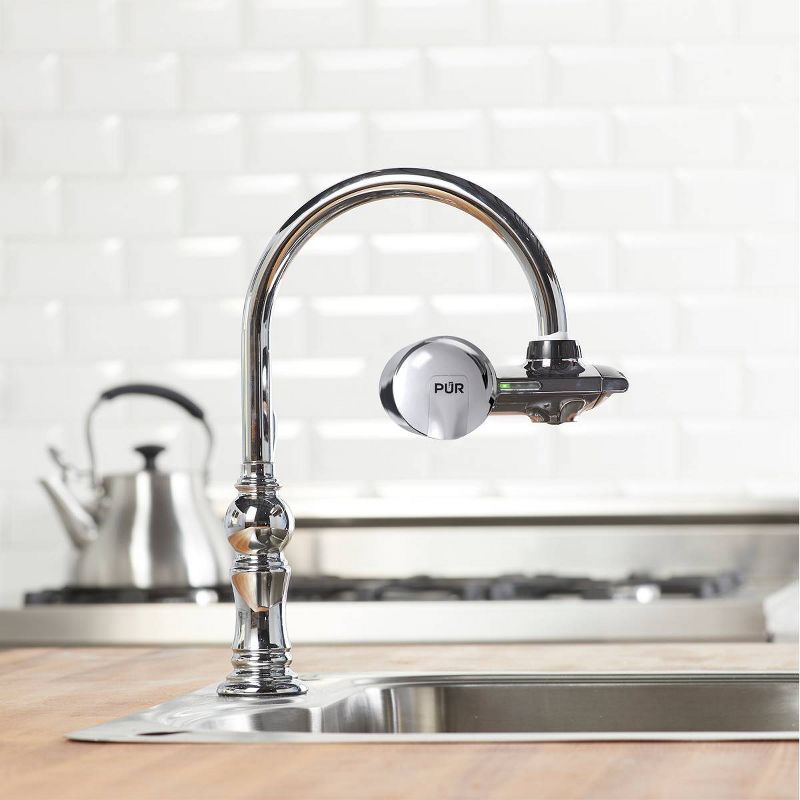 PUR PLUS Chemical & Physical Horizontal Faucet Mount Water Filtration System -Chrome