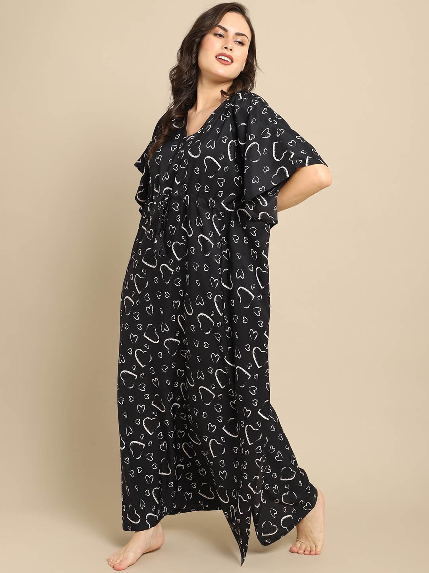 Boston Club Black Floral Print Kaftan
