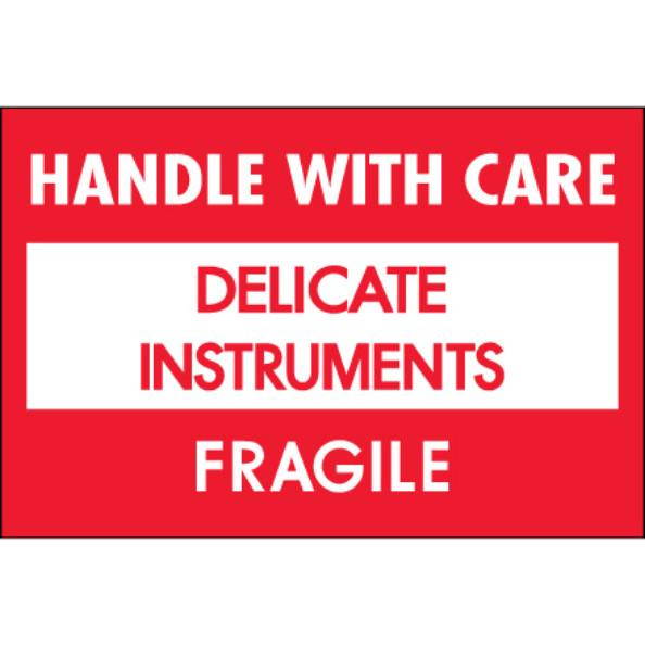 Tape Logic Fragile Labels "Delicate Instruments - HWC" 2" x 3" Red/White 500