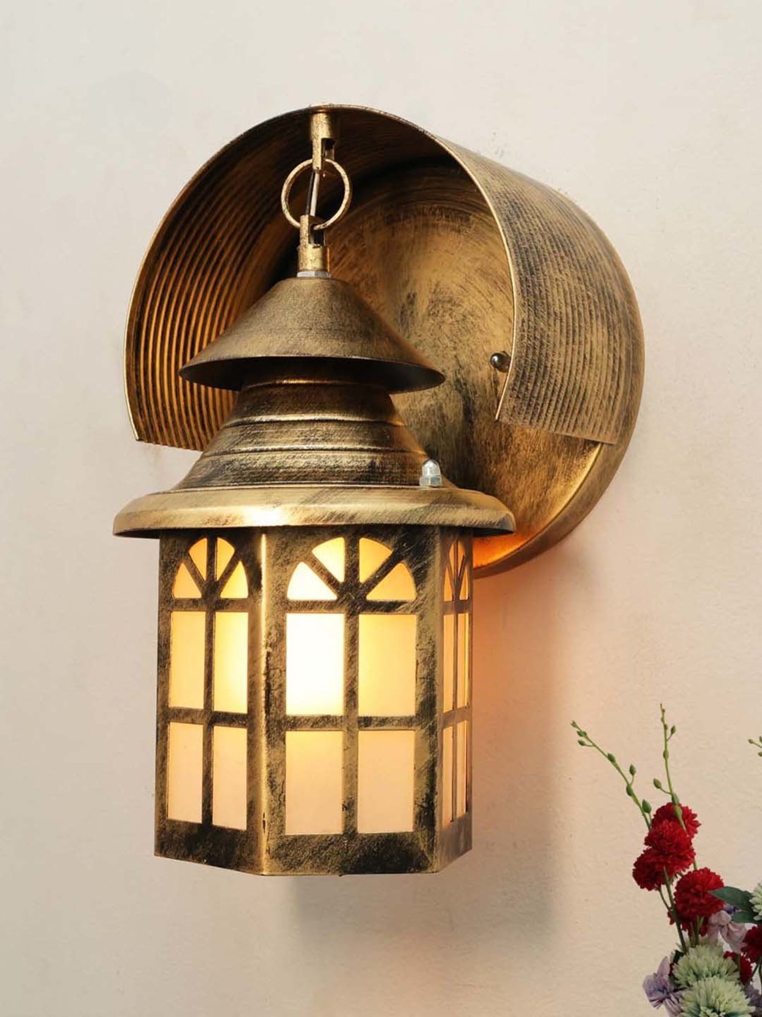 Homesake Gold Metal Modern Antique Industrial Box-Shaped Outdoor Wall Lamp