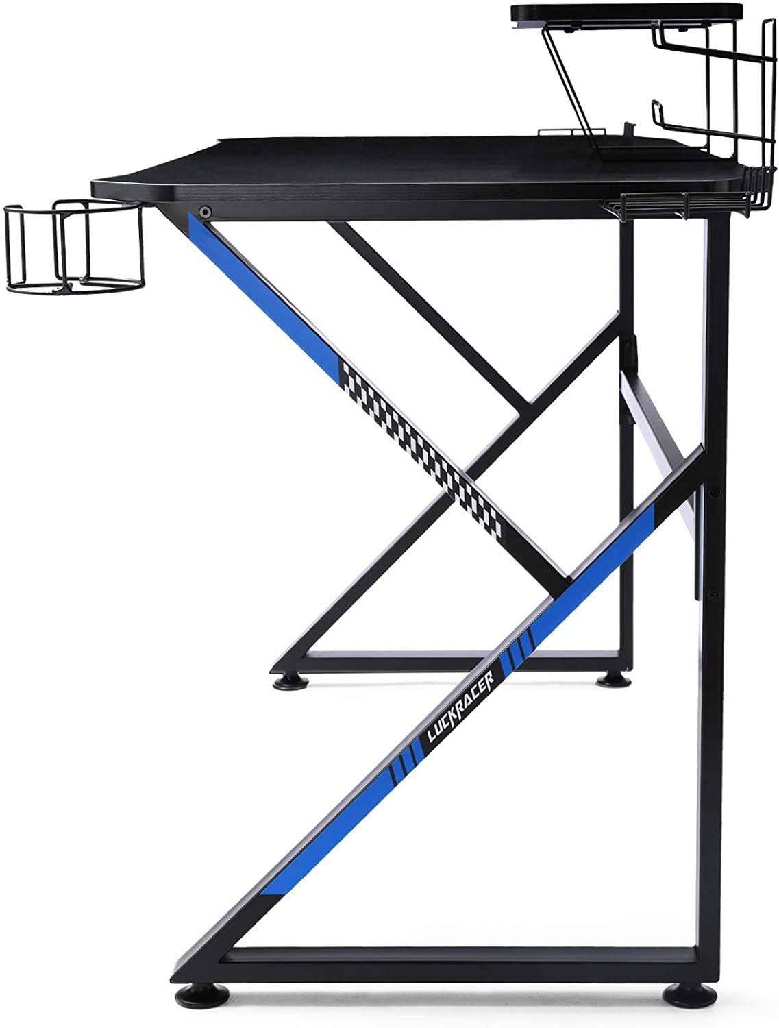 Gaming Desk 39 Inch Computer Desk Gaming Table K Shaped Pc Gaming Workstation Home Office Desk with Headphone/CD Holder, Gaming Controller Rrack,Black