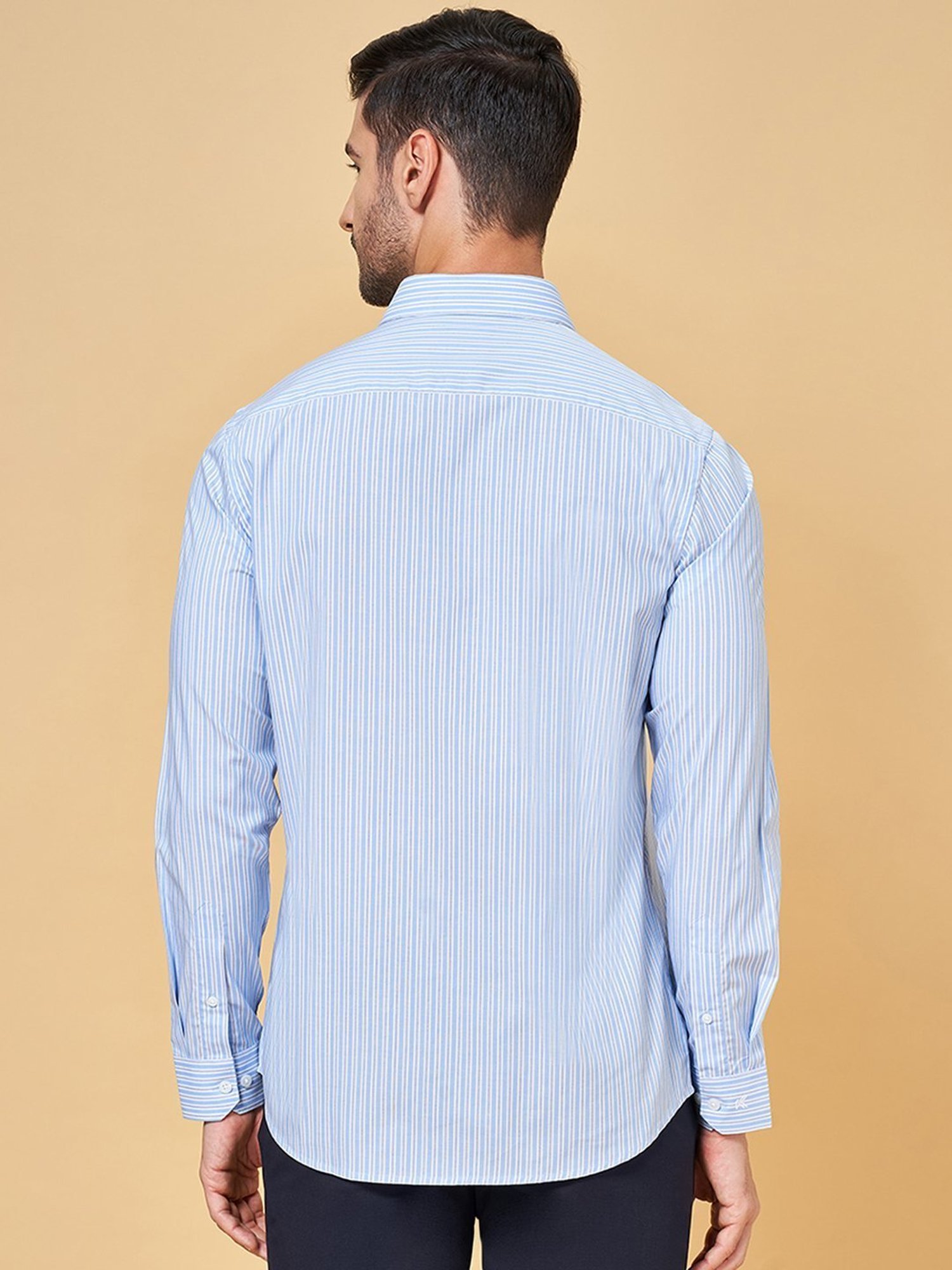 Peregrine by Pantaloons Cornflower Blue Cotton Regular Fit Striped Shirt