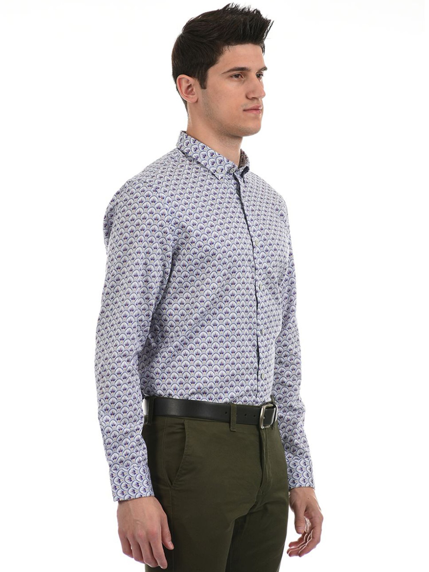 London Fog White Regular Fit Printed Shirt