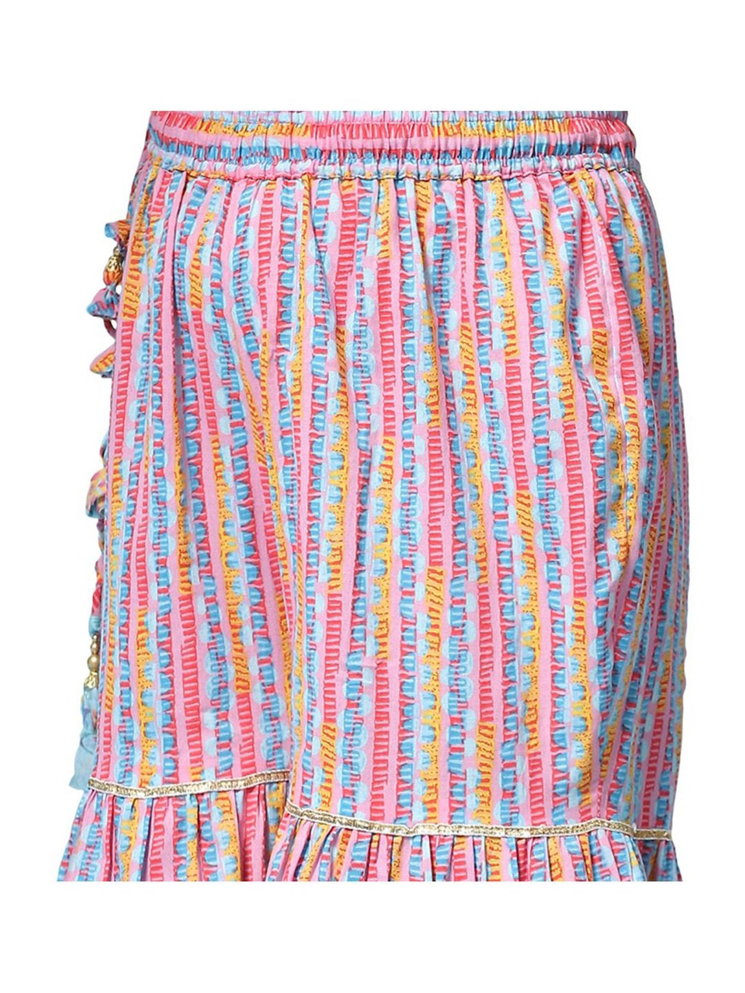 BIBA Girls Blue & Pink Cotton Printed Kurta Set