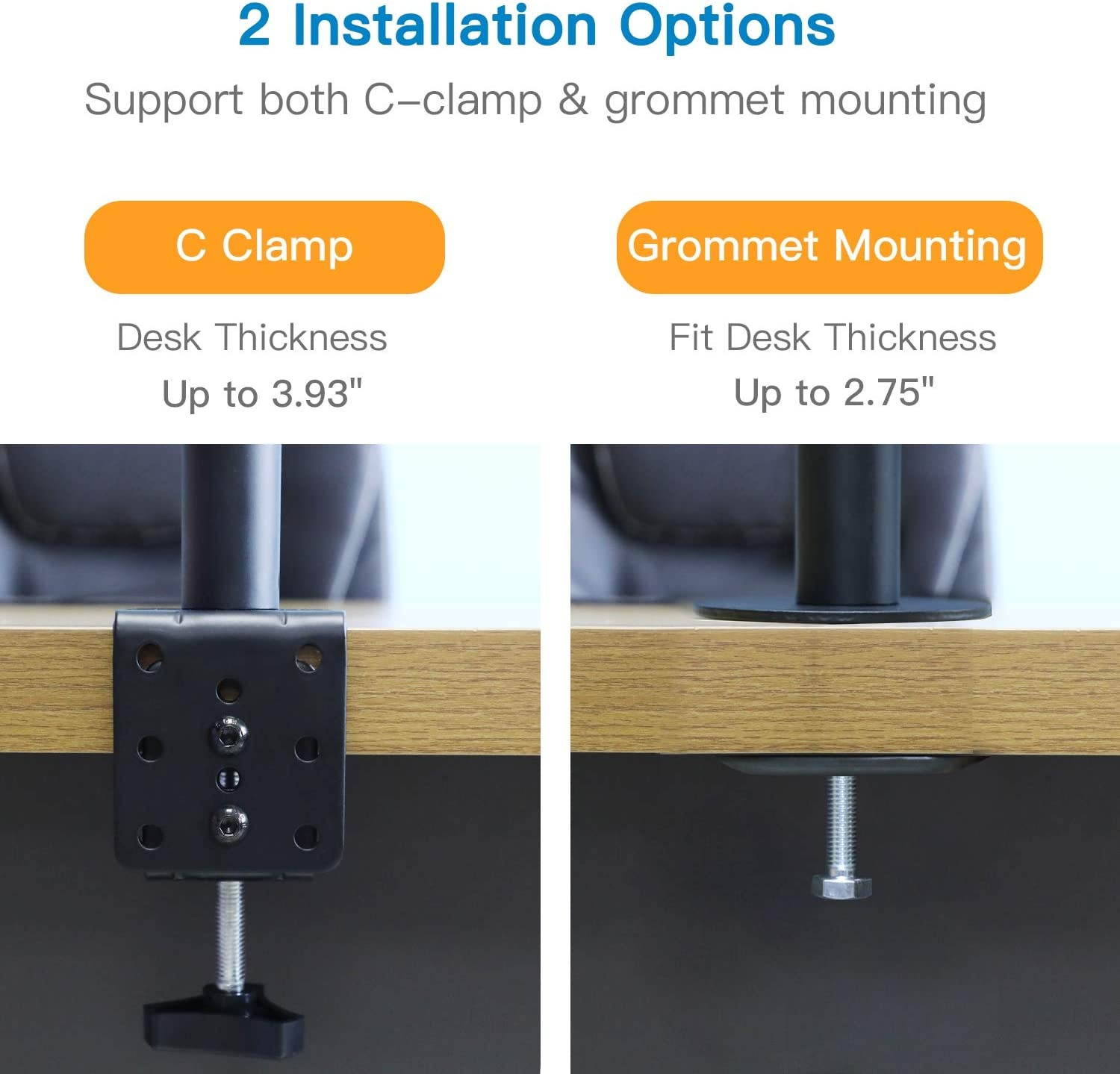 Single Monitor Stand Desk Mount - 39 Inch Extra Tall Fully Adjustable Stand with C Clamp/Grommet Mounting Base, Articulating Monitor Arm for 13-32 Inch Computer Screen, Holds up to 22lbs by HUANUO