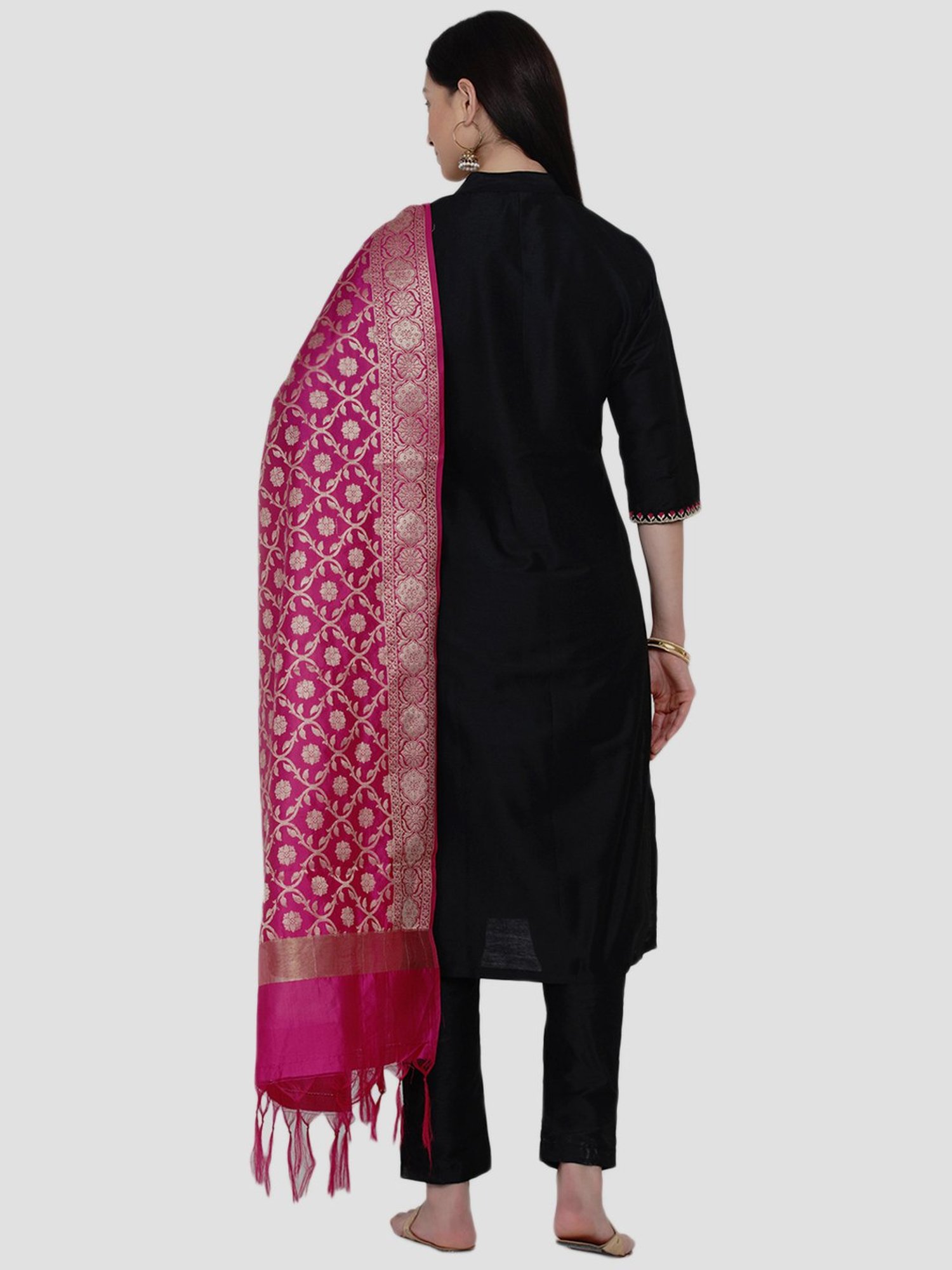 Women Republic Black Cotton Kurta Pant Set With Dupatta