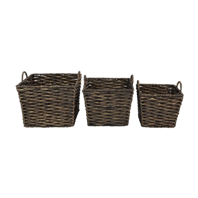 3pk Large Square Water Hyacinth Wicker Storage Baskets