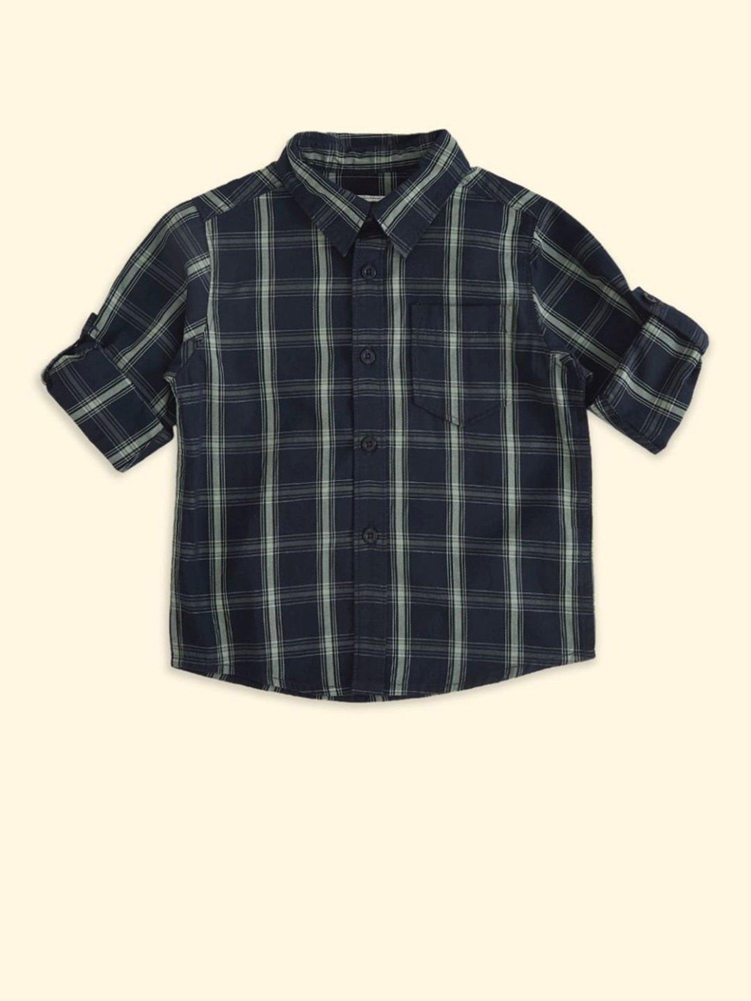 Pantaloons Baby Navy Cotton Chequered Full Sleeves Shirt