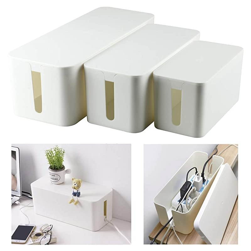 Cable Management Organizer Box Power Strips Hider Power Cords Hider for Desk TV Computer USB HubCords Set of Three White