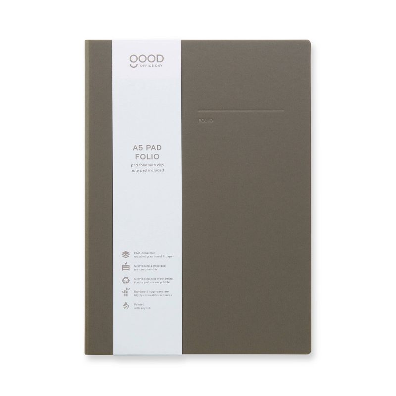 A5 Pad Folio with Clip and Paper Pad Charcoal - Good Office Day