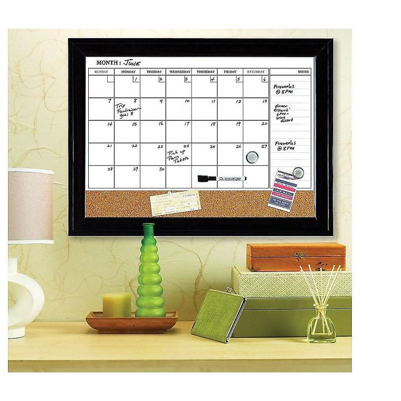 Quartet Magnetic Cork & Dry Erase Calendar Whiteboard Espresso Frame 814928