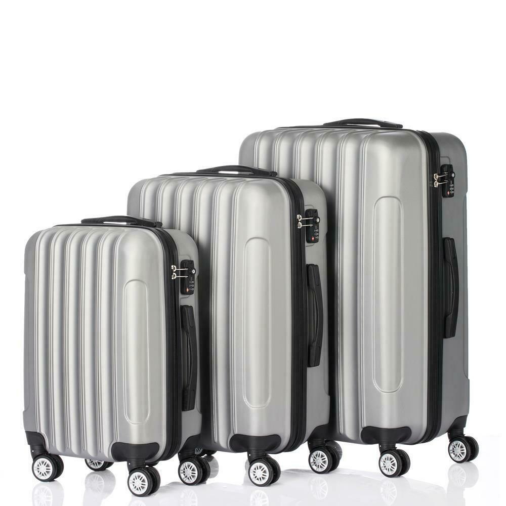 3PCS Travel Luggage Set Bag ABS Trolley Hard Shell Suitcase Gray