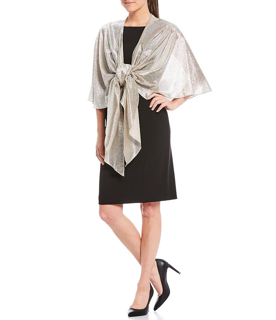 Cejon Metallic Crocheted Fringe Metallic Evening Wrap