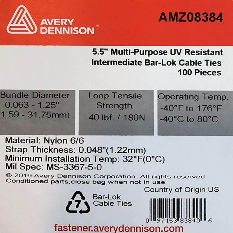 Cable Ties by Avery Dennison USA Made Nylon Zip Ties Weather UV amp Impact Resistant Black Plastic Ties for Binding Bundling amp Organizing Cable amp Wire For Indoors amp Outdoors 5.5quot x 100
