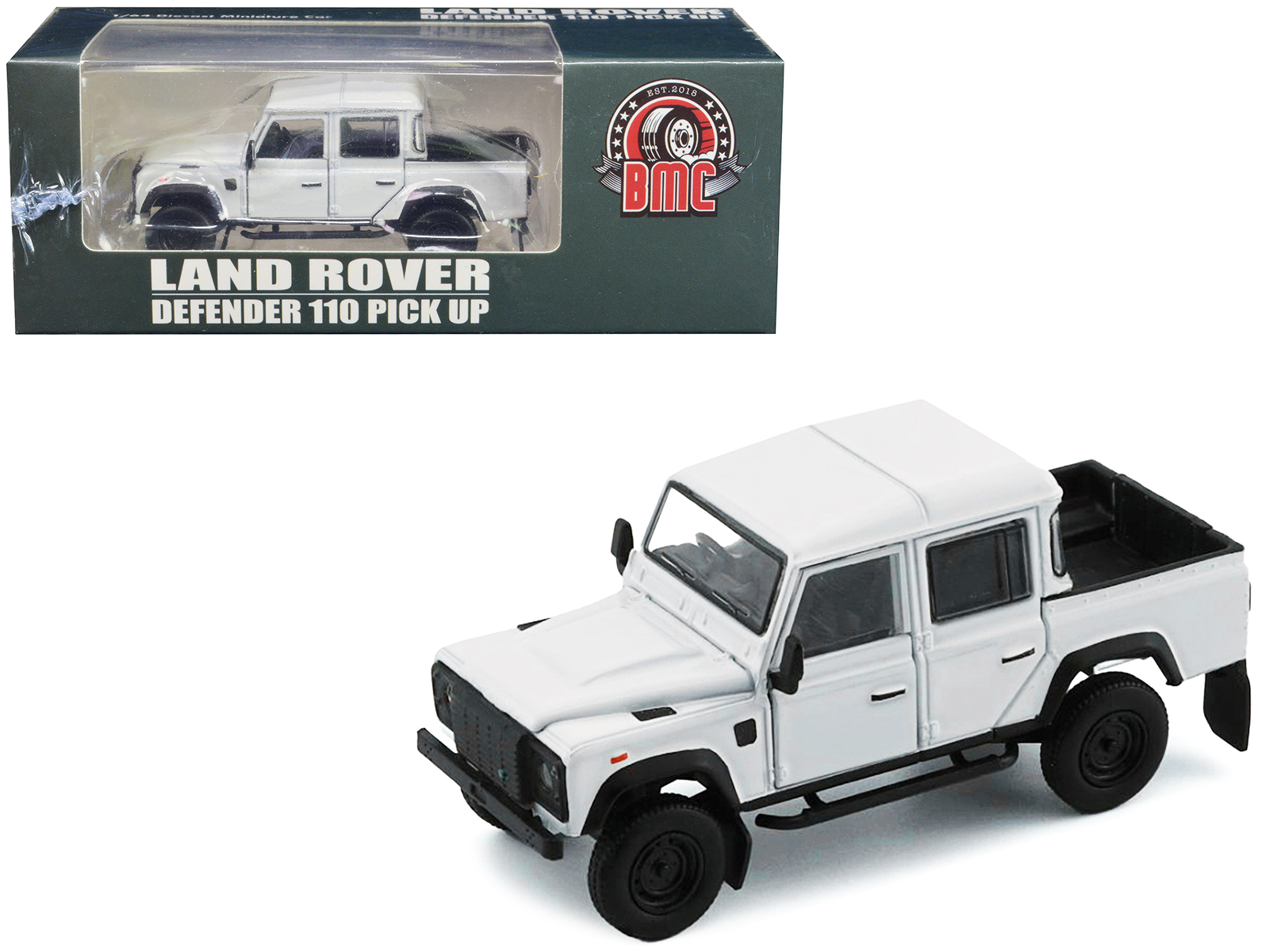 Land Rover Defender 90 Pickup Truck White with Blue Stripes Limited Edition to 3000 pieces Worldwide 1/64 Diecast Model Car by Mini GT