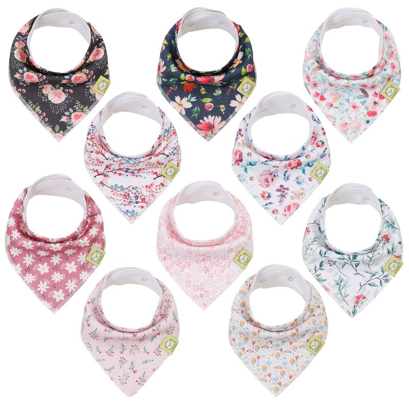 KeaBabies 10-Pack Organic Cotton Baby Bandana Drool Bib Set 8-Pack, "Tea Party" Multicolored