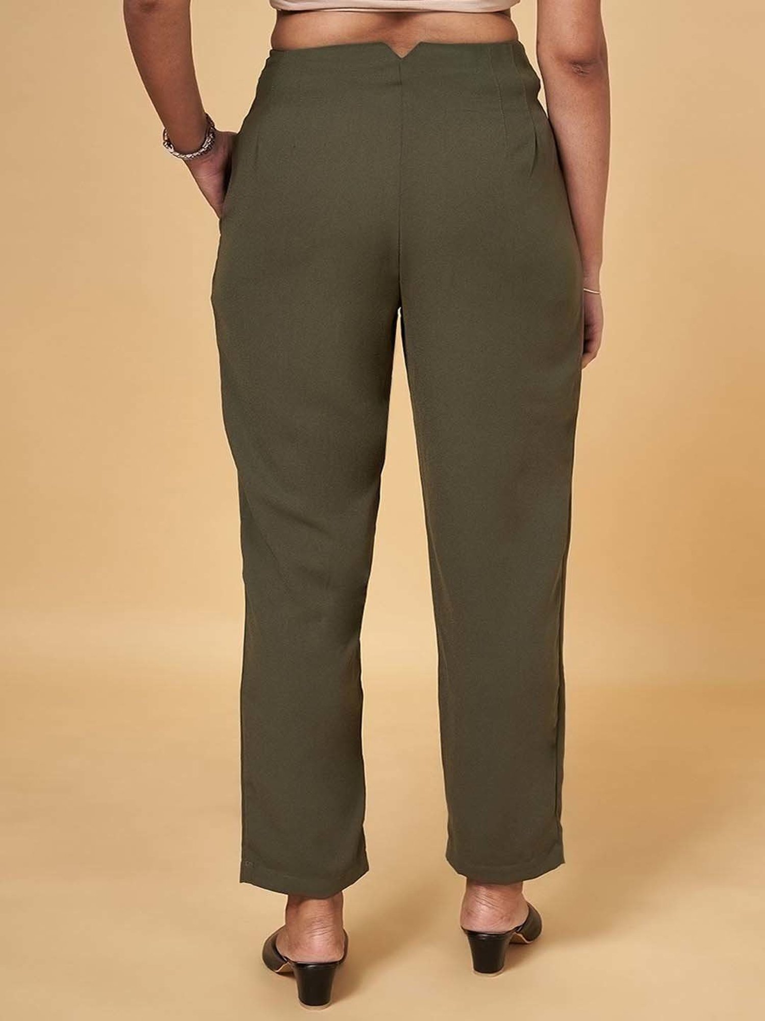Annabelle by Pantaloons Olive Green Formal Trousers
