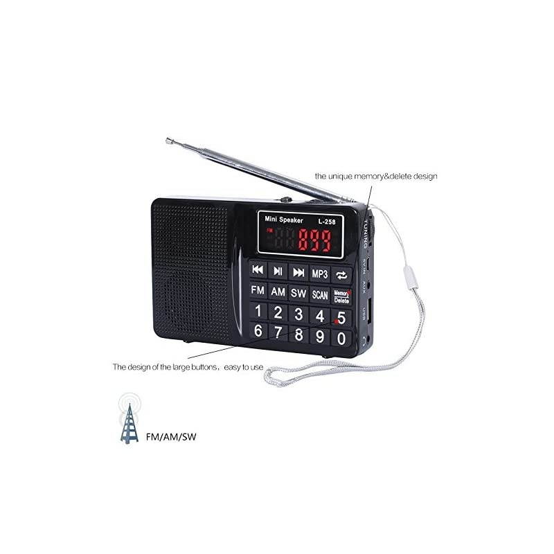 Portable Mini AM FM Radio Clear Speaker Music Player (L-258 Black)