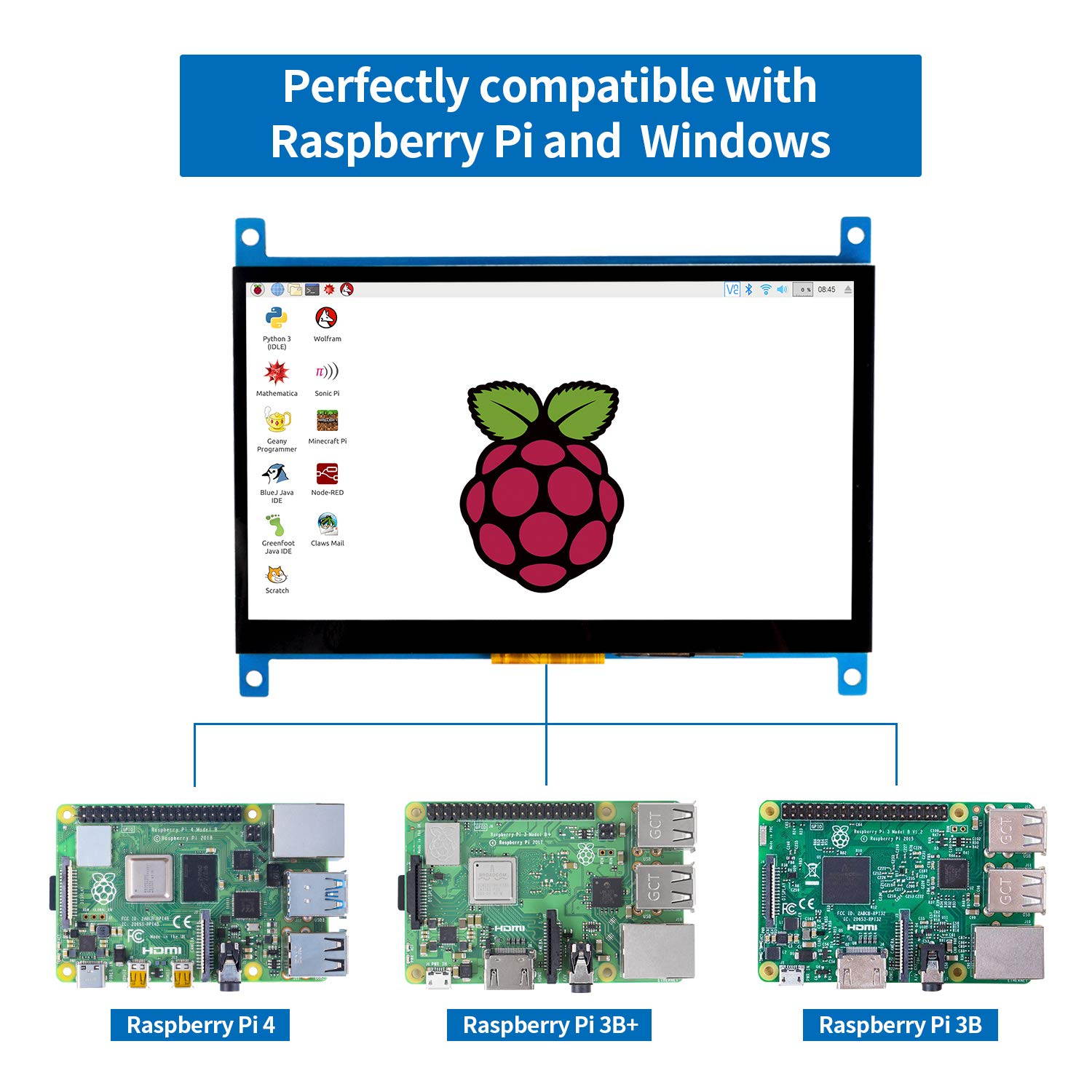 SunFounder Raspberry Pi 4 Display Touchscreen 7 Inch HDMI 1024&times;600 USB IPS LCD Screen Display Monitor for Raspberry Pi 4 3 Model B, 2 Model B, and 1 Model B+, Windows Capacitive Touch Screen