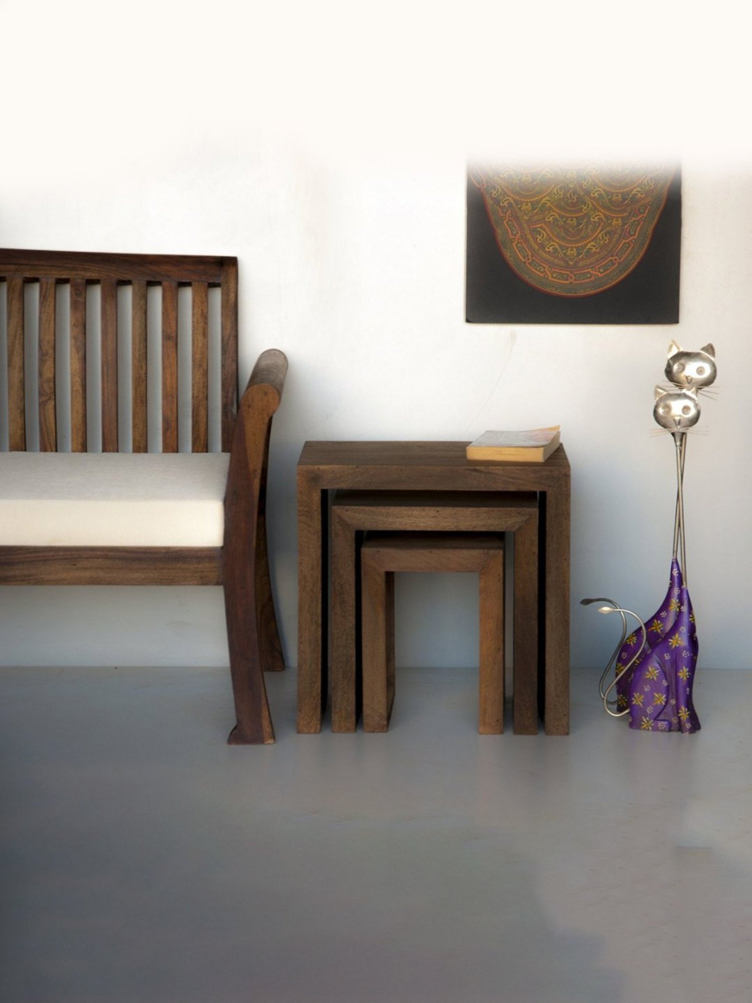 Ikiriya Oakland Brown Sheesham Wood Nesting Table Teak Finish - Set of 3