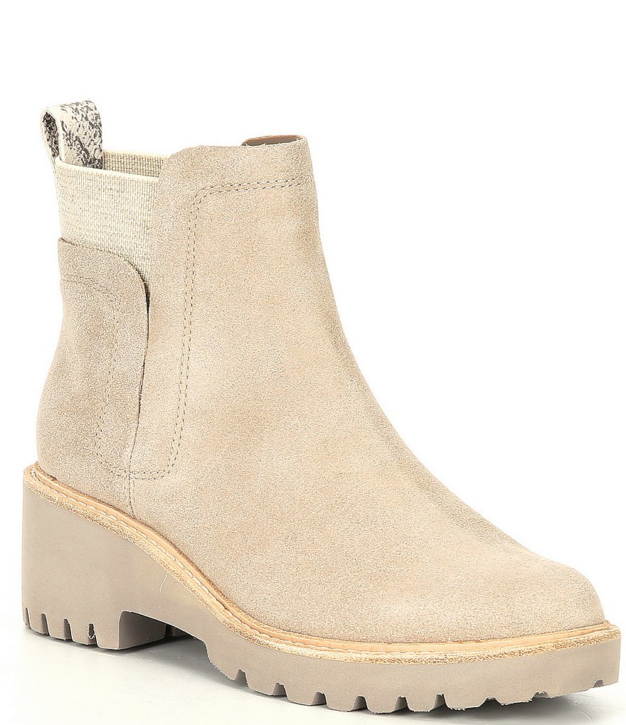Dolce Vita Huey Suede Block Heel Lug Sole Chelsea Booties