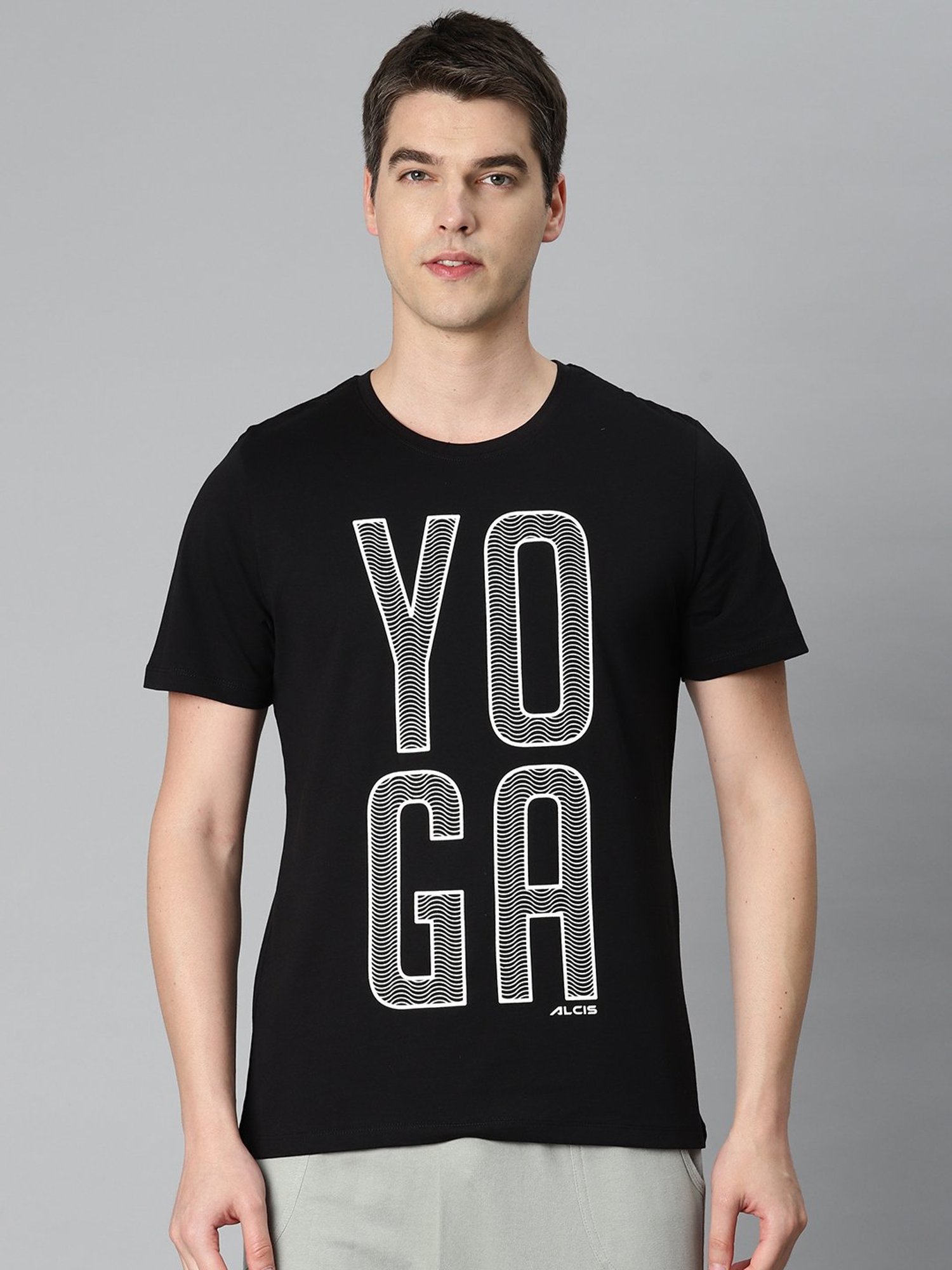 ALCIS Black Regular Fit Printed Crew T-Shirt