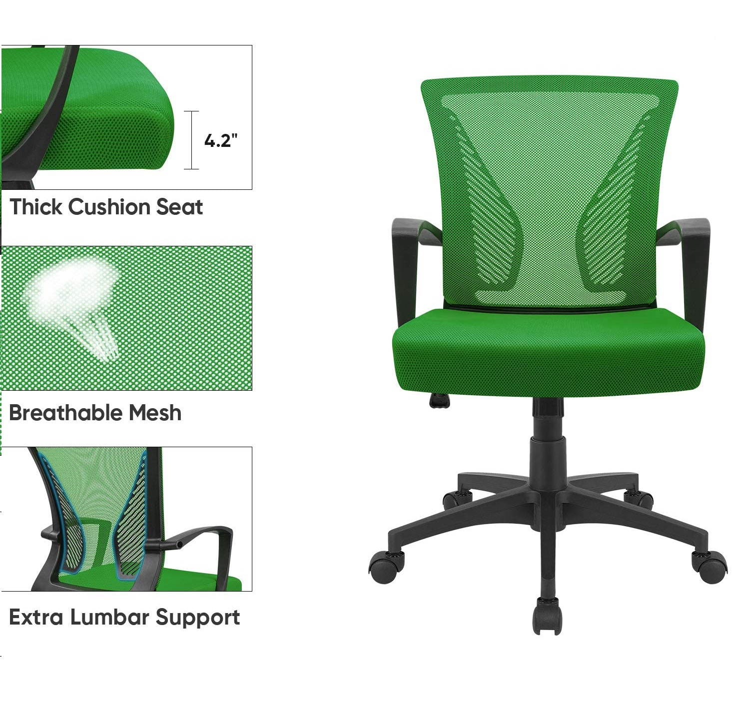 Furmax Office Chair Mid Back Swivel Lumbar Support Computer Ergonomic Mesh Chair with Armrest (Black)