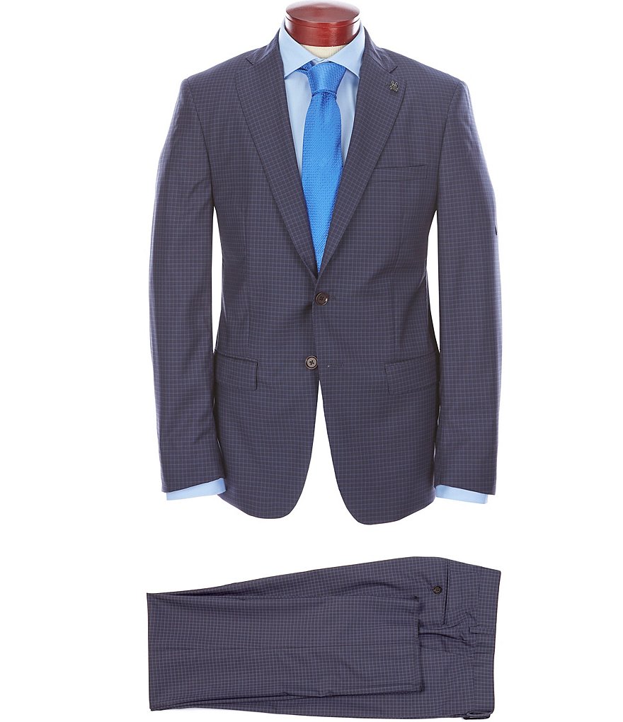 Psycho Bunny Slim Fit Navy Check Wool Suit