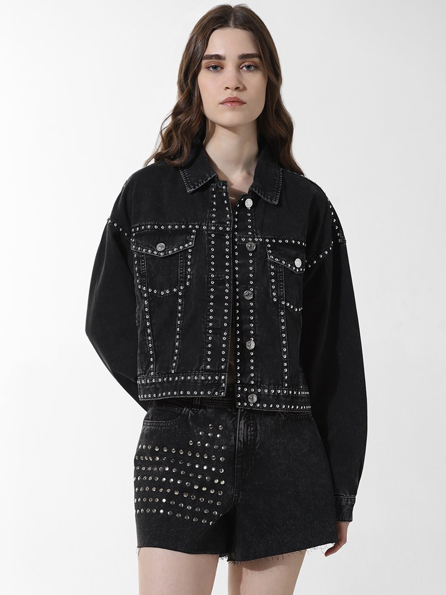 Only Black Cotton Regular Fit Denim Jacket