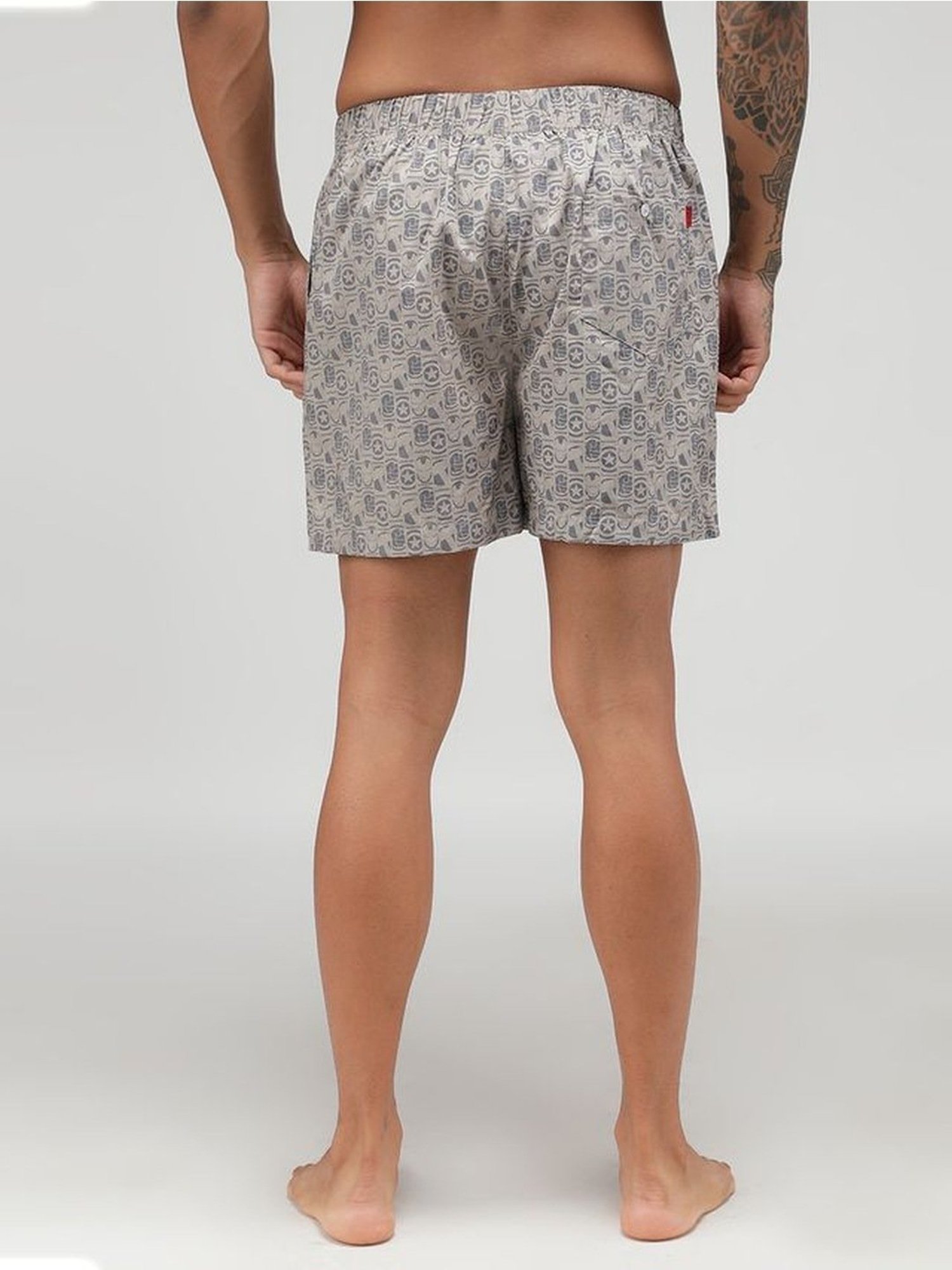 Zoiro Flint Grey Cotton Regular Fit Printed Boxers