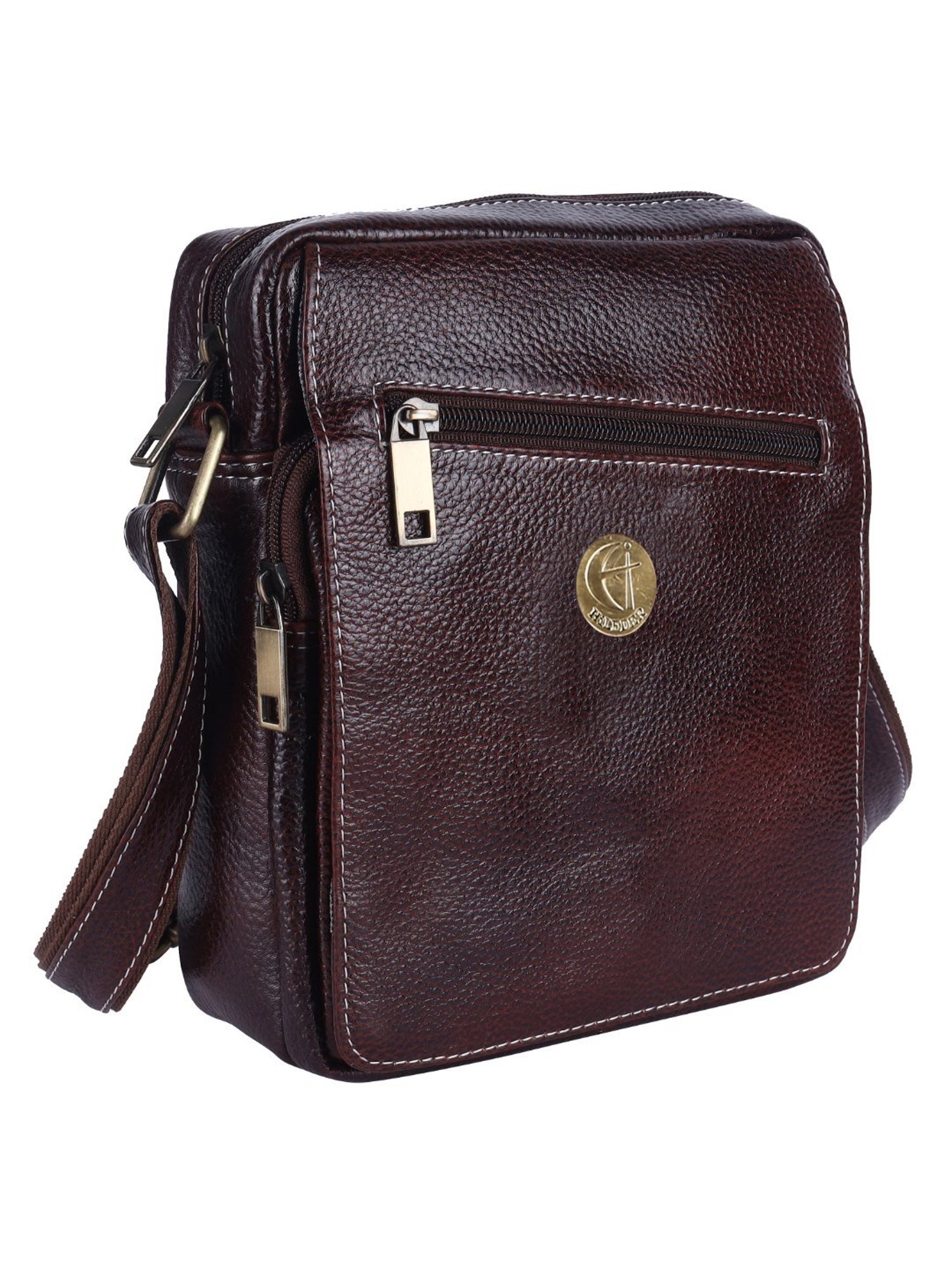 HiLEDER Pure Genuine Leather Messenger Shoulder Sling Cross Body Office Bag for Men and Women,Brown