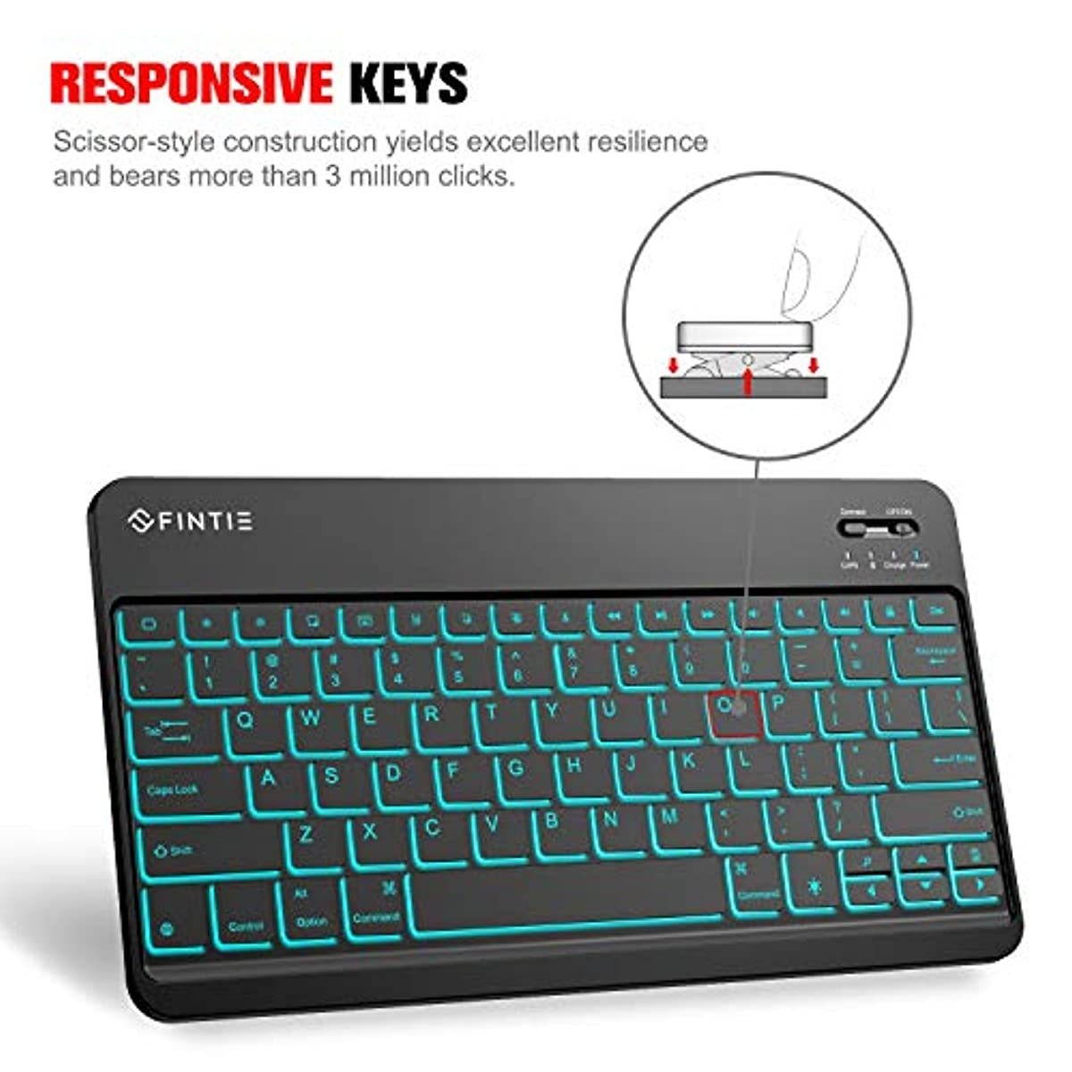 Fintie 12 Inch Wireless Bluetooth Keyboard - [7 Color Backlit] Ultra-Slim Portable for iPad Pro, iPad Air, iPad 9.7 2018, iPad 2017, iPad Mini 5/4/3/2/1, iPad 4/3/2 and Other iOS Devices (Black)